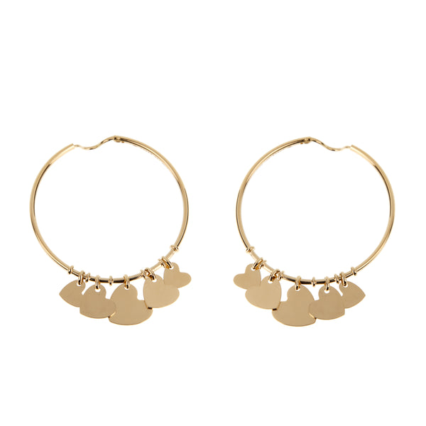 Dior French 18k Yellow Gold Heart Charm Hoop Earrings Circa 2000's