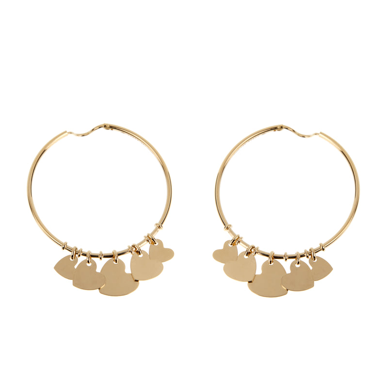 Dior French 18k Yellow Gold Heart Charm Hoop Earrings Circa 2000's