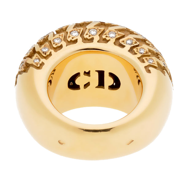 Dior Houndstooth Yellow Gold Diamond Bombe Cocktail Ring