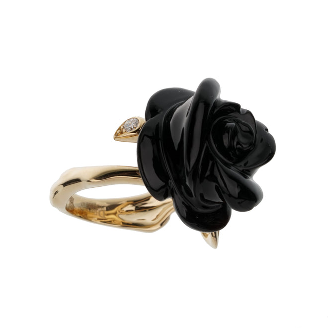 Dior Pre Catelan Onyx Diamond 18k Yellow Gold Cocktail Ring