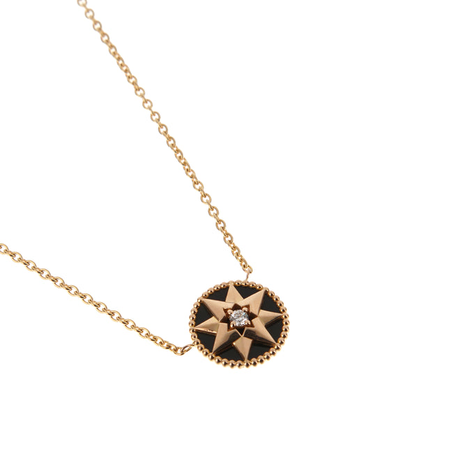 Dior Rose des Vents 18k Rose Gold Diamond Onyx Pendant Necklace