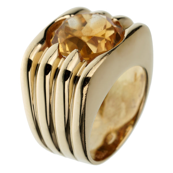 Fred of Paris Vintage Citrine Yellow Gold Cocktail Ring 0003508