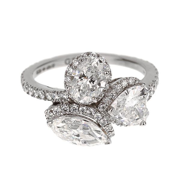 Graff Multi-Shape Diamond Platinum Cocktail Ring Sz 6