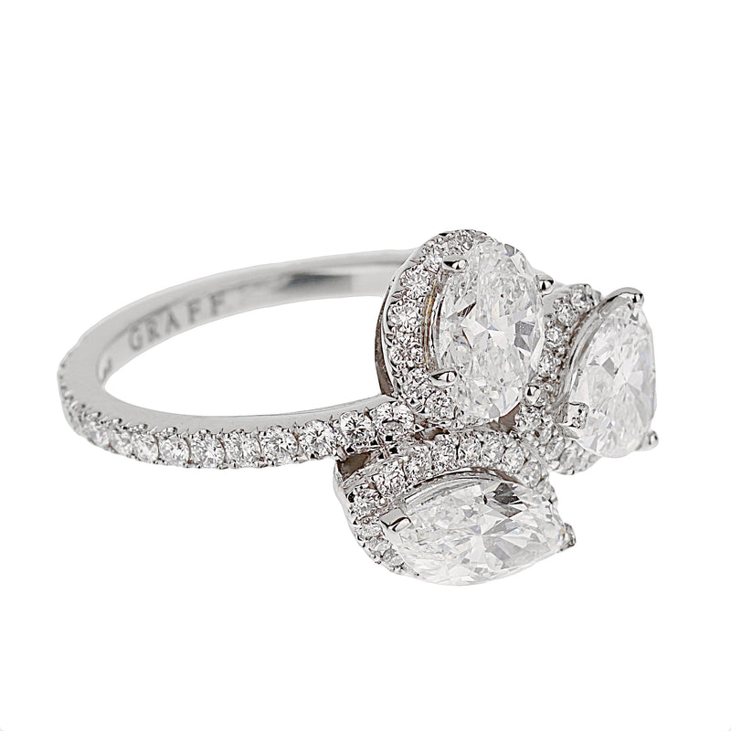 Graff Multi-Shape Diamond Platinum Cocktail Ring Sz 6