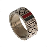Gucci Aged Sterling Silver Logo Band Ring with Enamel Inlay – Size 6 3/4 0003753