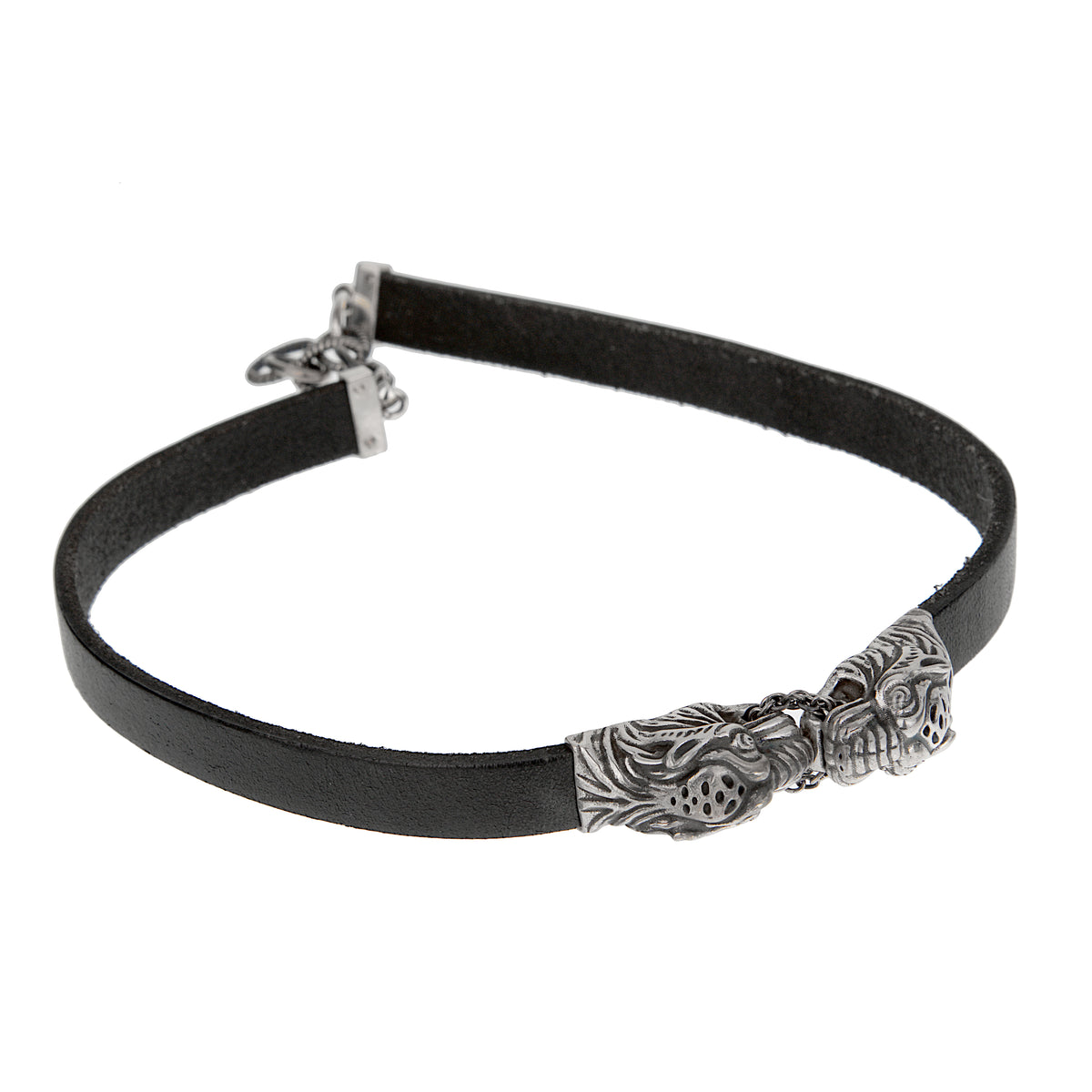 Gucci Double Tiger Leather Sterling Silver Choker Necklace Sz L