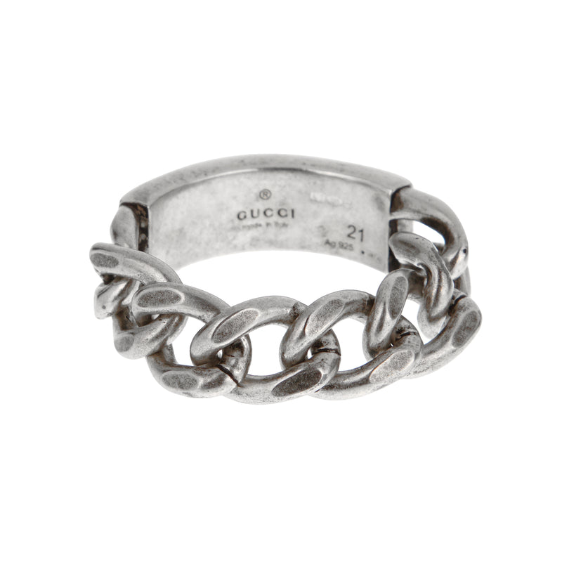 Gucci Enamel Logo Sterling Silver Chain Link Ring Size 10