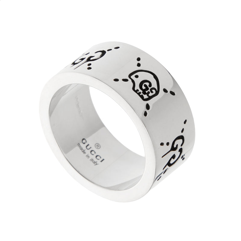 GUCCI ゴースト スカルリング シルバー925 コラボ GucciGhost Gucci Ghost Skull & GG Sterling Silver Band Ring - Sz 5 3/4