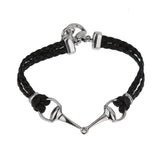 Gucci Horsebit Sterling Silver and Braided Black Leather Bracelet - 7 1/2" 0003743