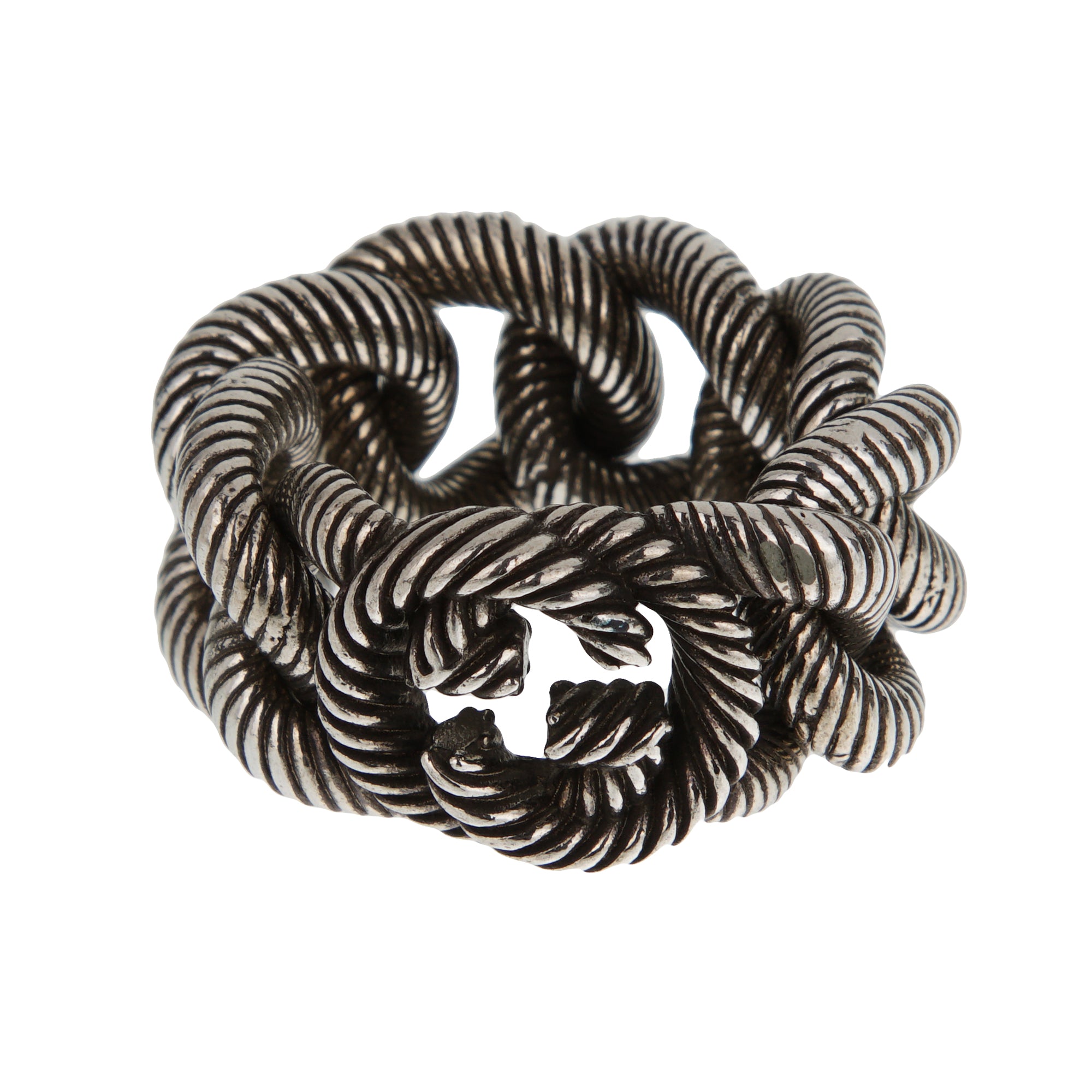 Gucci Interlocking G Sterling Silver Twisted Rope Chain Ring Sz 8