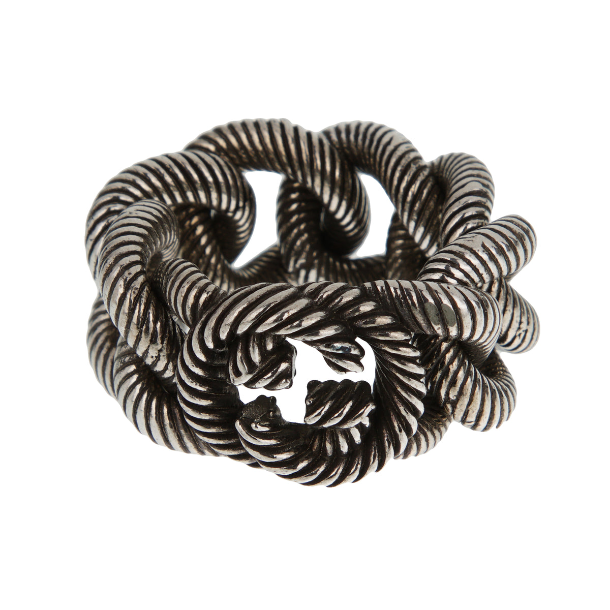 Gucci Interlocking G Rope Motif Sterling Silver Ring Sz 2 1/2