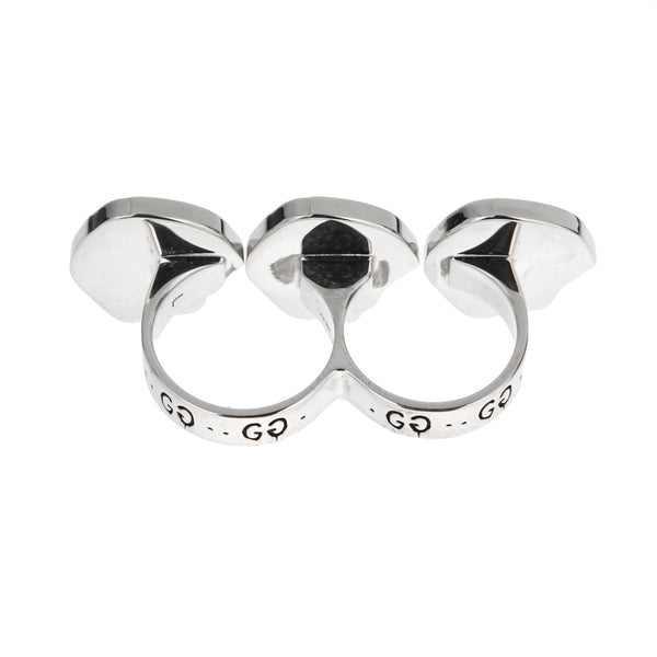 Gucci Ghost Sterling Silver Triple Motif Two Finger Ring Sz 5 3/4 & 7