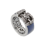 Gucci Sterling Silver Blue Enamel Buckle Ring with Tiger - Size 6 1/2 0003762