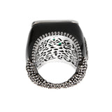 Gucci Sterling Silver Clear Crystal Cocktail Ring with Black Enamel 0003812