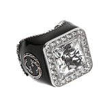 Gucci Sterling Silver Clear Crystal Cocktail Ring with Black Enamel 0003812