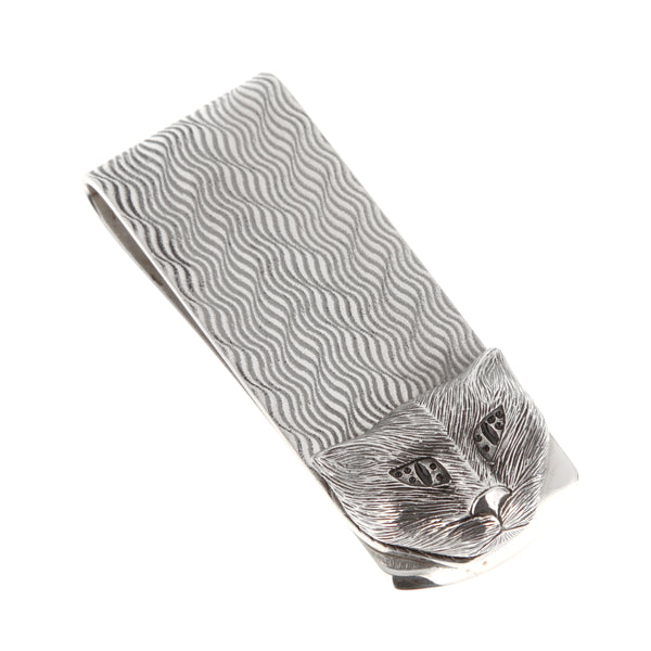 Gucci Sterling Silver Feline Money Clip With Purple Zircon Eyes
