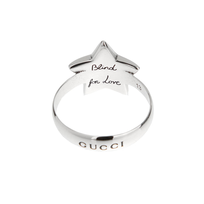 Gucci Sterling Silver Feline Star Blind for Love Ring Sz 6 1/2