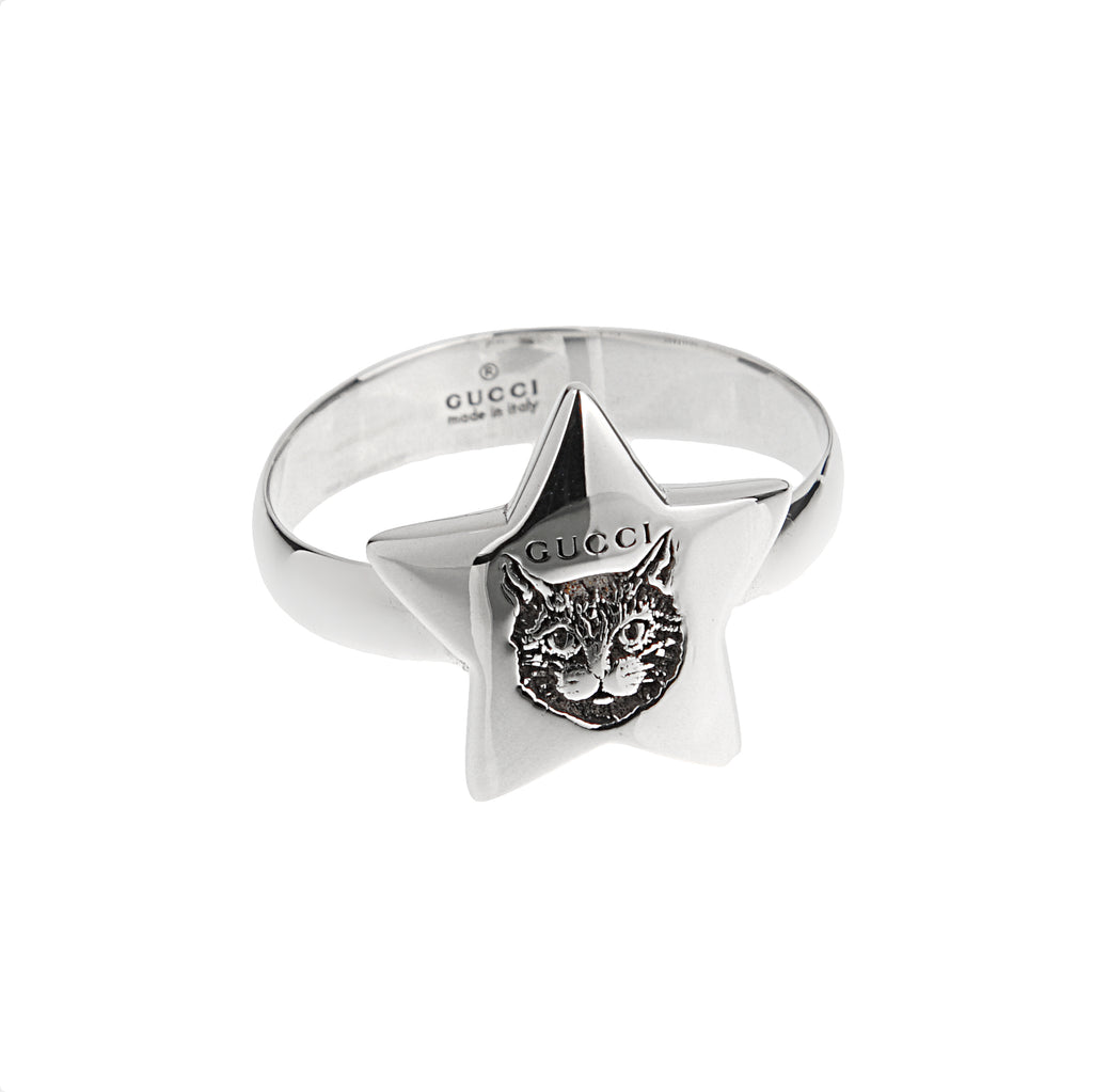 Gucci Sterling Silver Feline Star Blind for Love Ring Sz 6 1/2