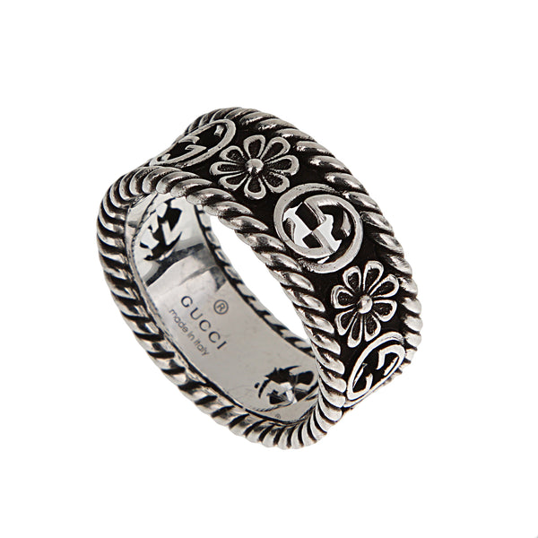 Gucci Sterling Silver Interlocking G Flower Band Ring Sz 5 3/4