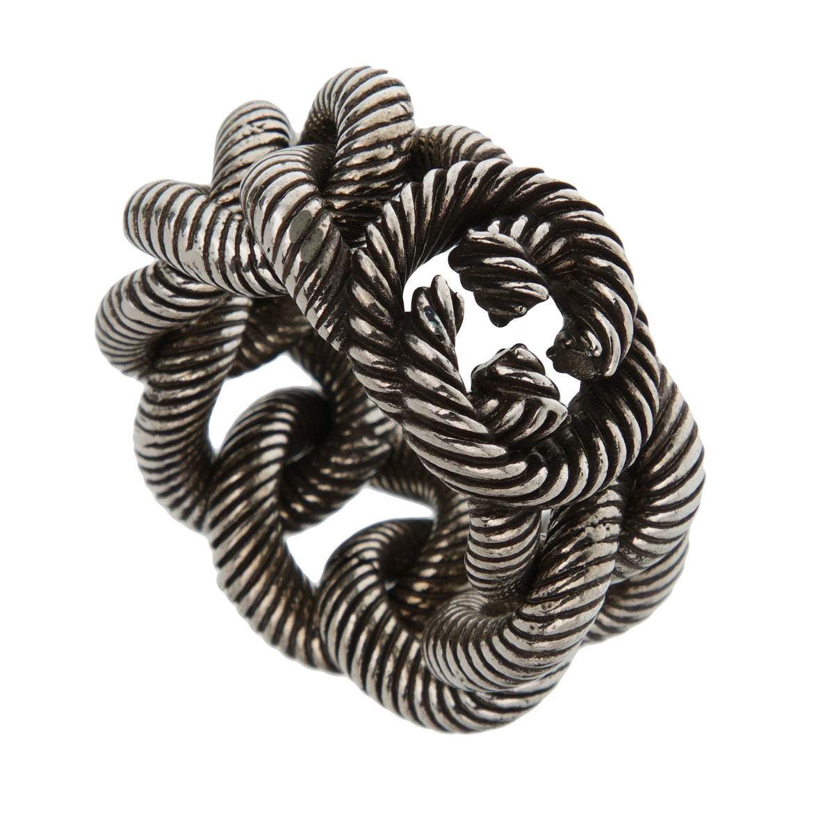 Gucci Interlocking G Rope Motif Sterling Silver Ring Sz 2 1/2