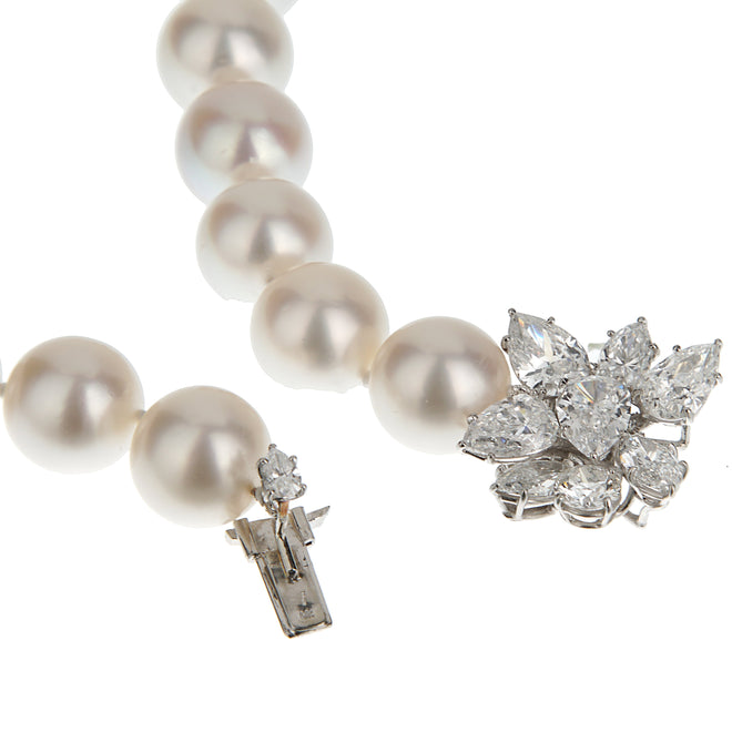 Harry Winston Cluster Pearl Platinum Diamond Necklace – Opulent