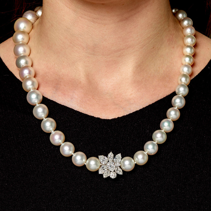 Harry Winston Cluster Pearl Platinum Diamond Necklace – Opulent