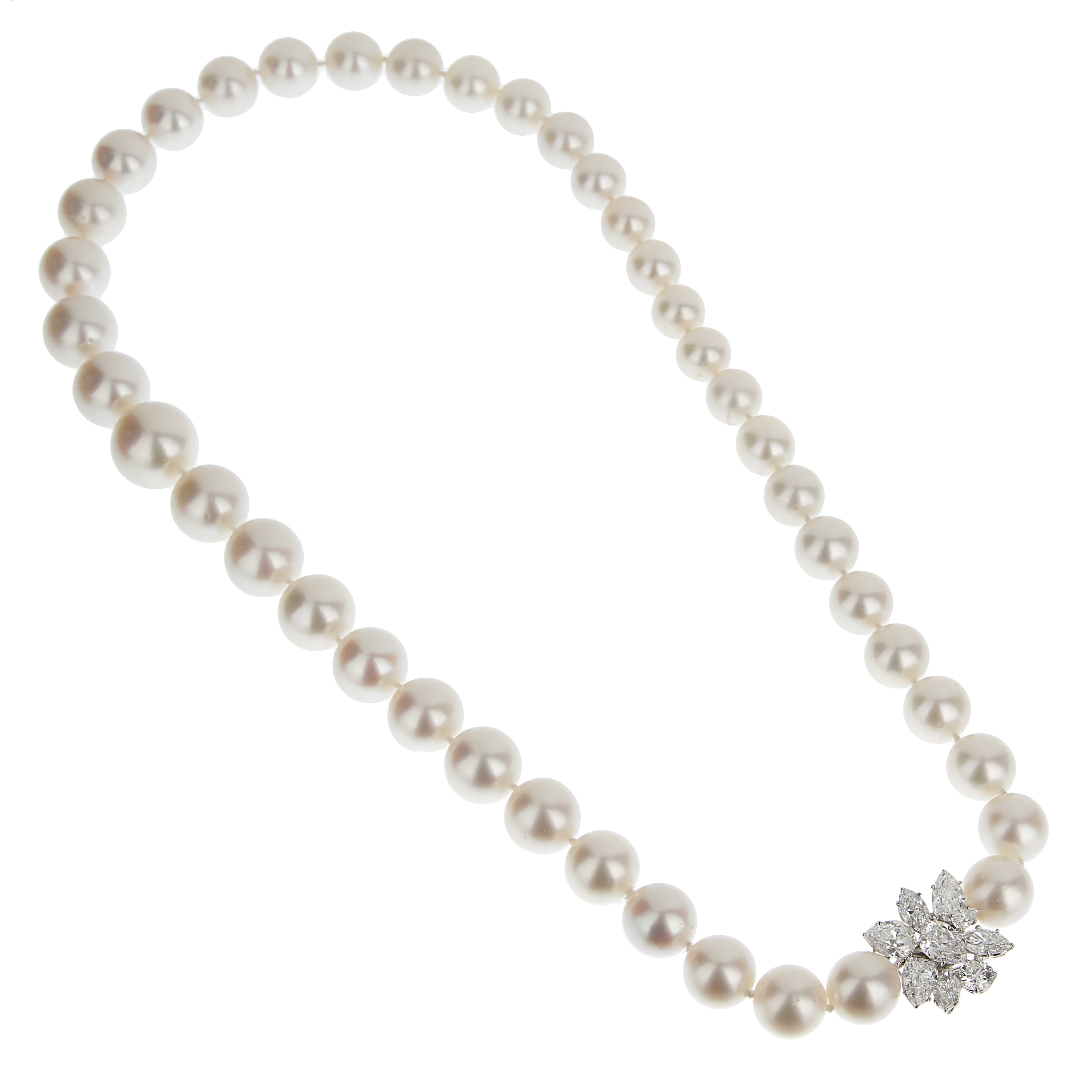 Harry Winston cluster pearl platinum diamond necklace