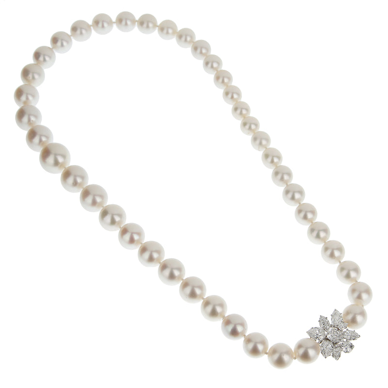 Harry Winston Cluster Pearl Platinum Diamond Necklace 0003429