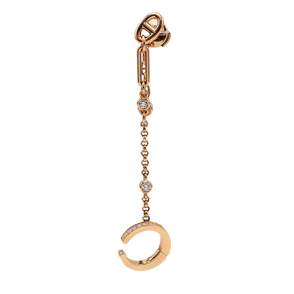 Hermes Chaine D'Ancre Rose Gold Diamond Chaos Right Single Earring Cuff