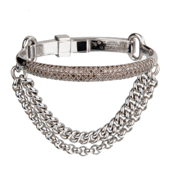 Hermes Sterling Silver 3.07ct Diamond Bangle Bracelet Circa 2015