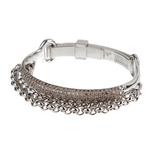 Hermes Sterling Silver 3.07ct Diamond Bangle Bracelet Circa 2015