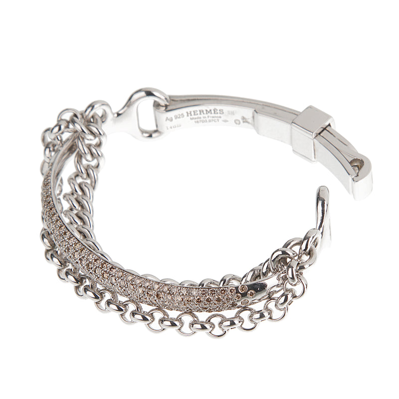 Hermes Sterling Silver 3.07ct Diamond Bangle Bracelet Circa 2015