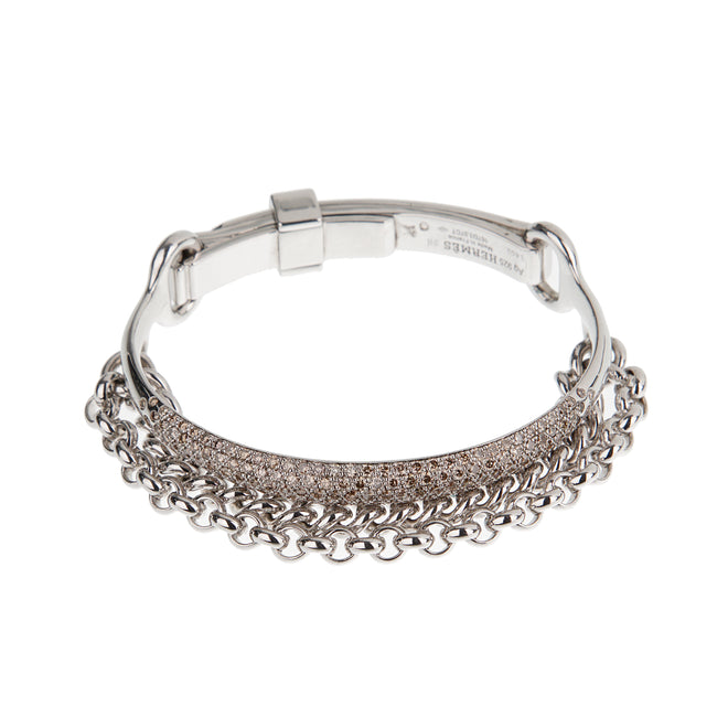 Hermes Sterling Silver 3.07ct Diamond Bangle Bracelet Circa 2015