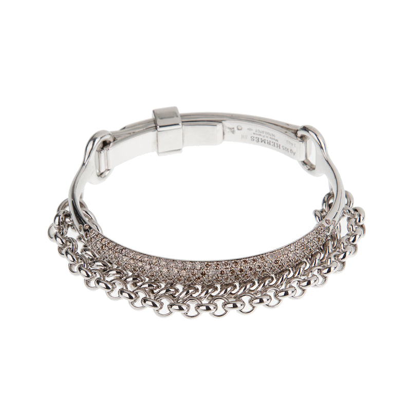 Hermes Sterling Silver 3.07ct Diamond Bangle Bracelet Circa 2015