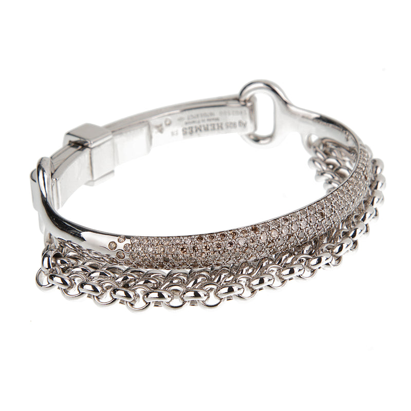Hermes Sterling Silver 3.07ct Diamond Bangle Bracelet Circa 2015