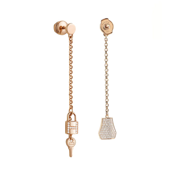 Hermes Kelly Clochette Rose Gold Diamond Drop Earrings