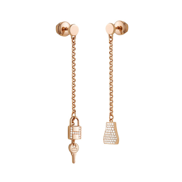 Hermes Kelly Clochette Rose Gold Diamond Drop Earrings