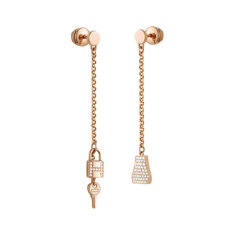 Hermes Kelly Clochette Rose Gold Diamond Drop Earrings