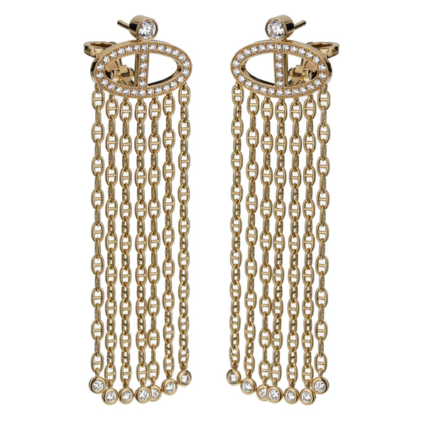 Hermes Limited Edition Chaine d Ancre Yellow Gold Diamond Drop Earring Opulent Jewelers