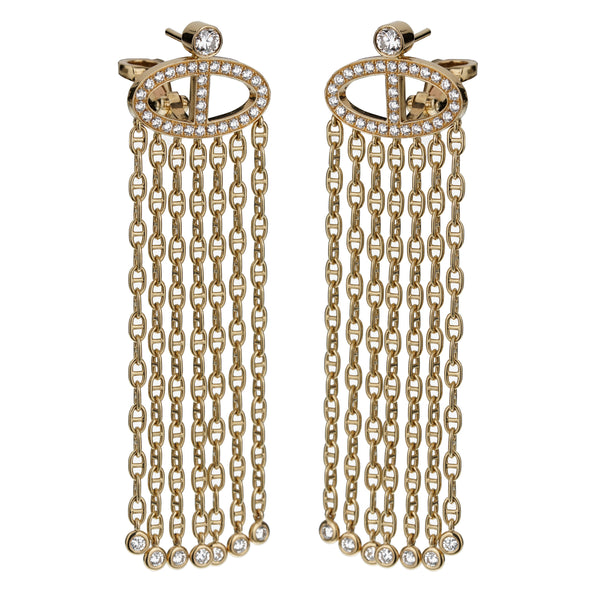 Hermès Limited Edition Chaine d'Ancre Yellow Gold Diamond Drop Earrings