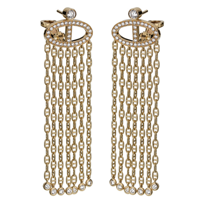 Hermès Limited Edition Chaine d'Ancre Yellow Gold Diamond Drop Earrings
