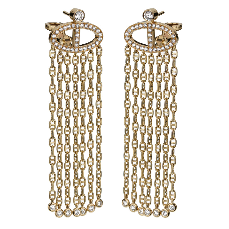 Hermès Limited Edition Chaine d'Ancre Yellow Gold Diamond Drop Earrings