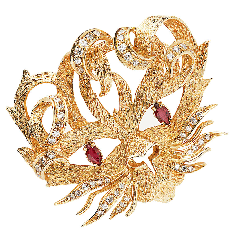 Hermes Mistigri Ruby Diamond Yellow Gold Vintage Brooch 1mist129
