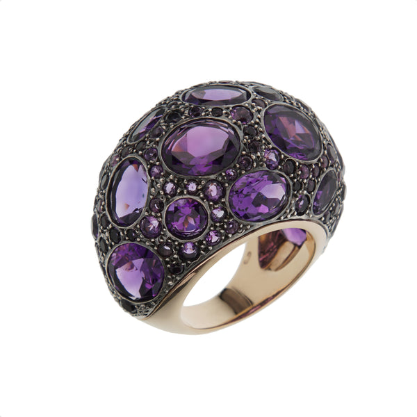 Pomellato Amethyst Dome Bombe Cocktail 18k Rose Gold Ring Sz 7