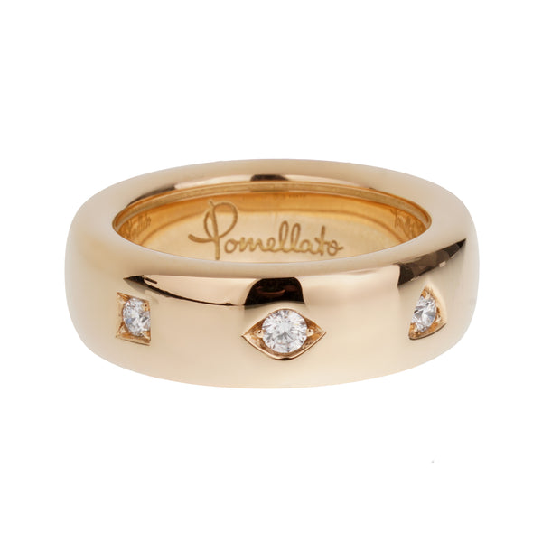 Pomellato Iconica Slim Diamond 18k Rose Gold Band Ring Sz 6 1/4