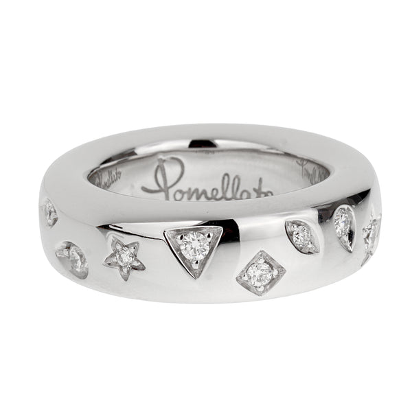 Pomellato Iconica 18K White Gold & Diamond Band Ring Sz 6 1/2