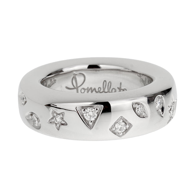 Pomellato Iconica 18K White Gold & Diamond Band Ring Sz 6 1/2