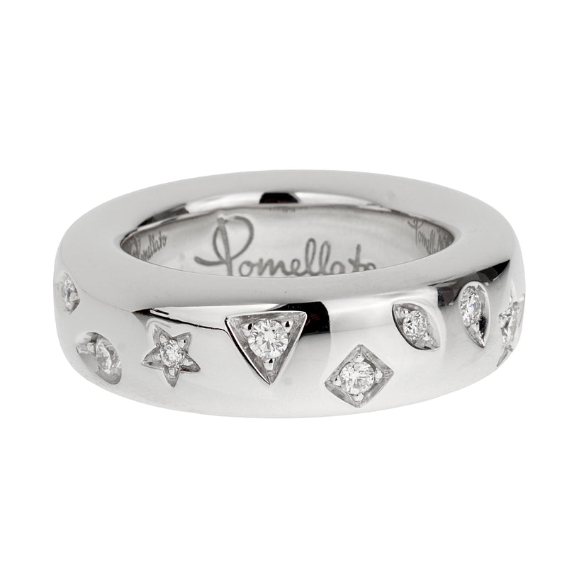 Pomellato Iconica 18K White Gold & Diamond Band Ring Sz 6 1/2