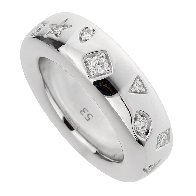 Pomellato Iconica 18K White Gold & Diamond Band Ring Sz 6 1/2