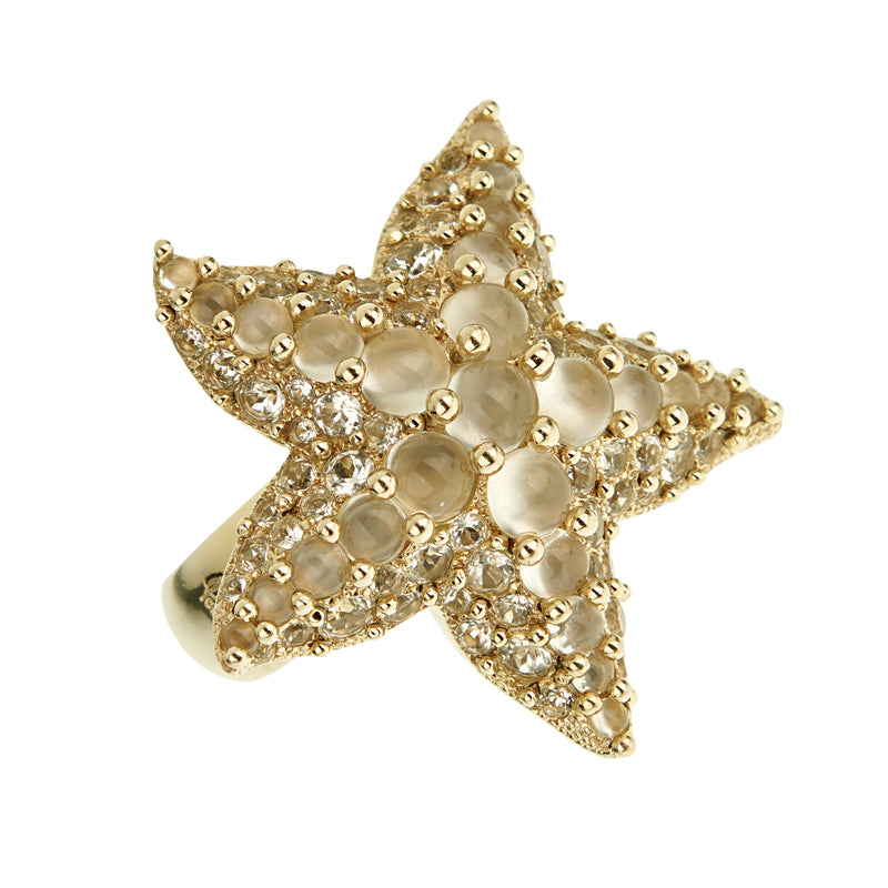 Pomellato Starfish Moonstone & White Topaz 18k Yellow Gold Cocktail Ring Sz 7